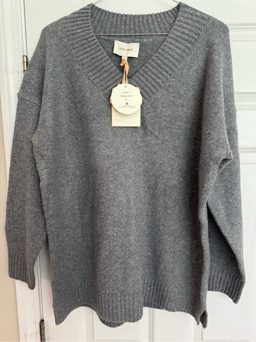 Pink Rose Gray V-Neck Men's Sweater